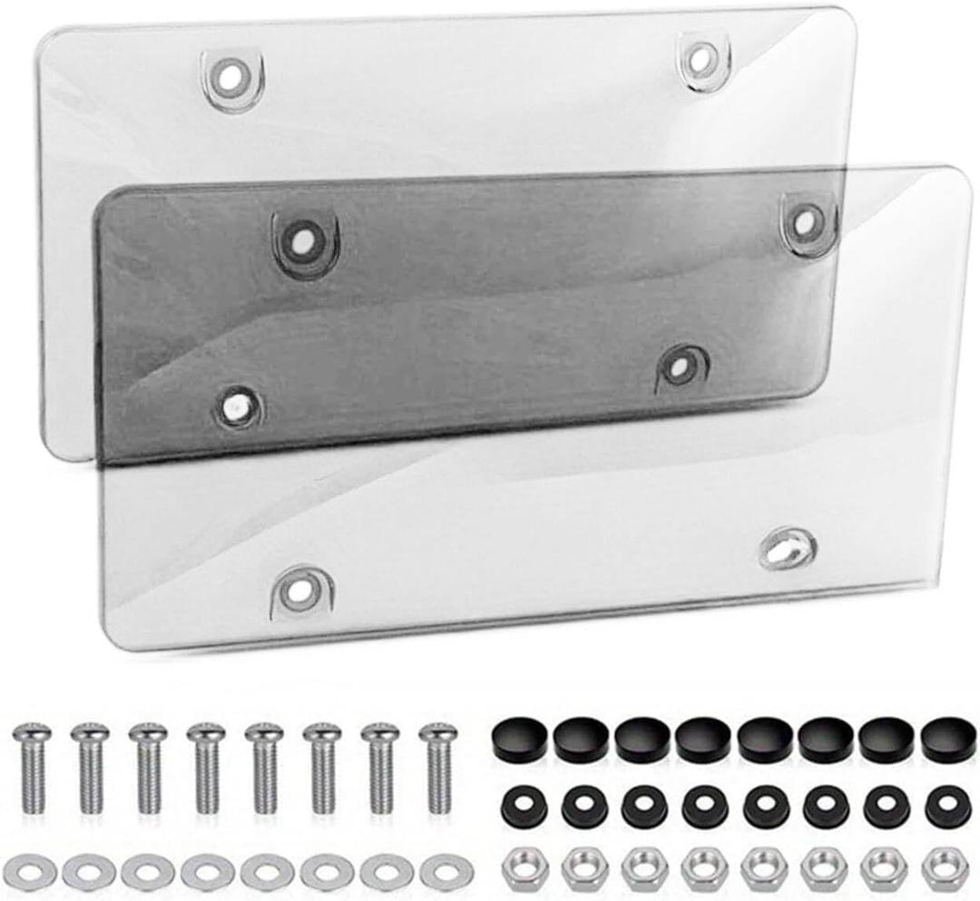 Universal License Plate Shields, 2 Packs Clear Protector with Fastening Screws, Screw Driver,12.2"x6.3"
