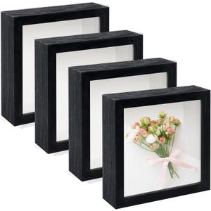 4 Pack 5"x 5" Shadow Boxes Frame Display Cases Wood Deep Shadowbox for Photos, Dried Flowers, Handicrafts Picture Frames for Wall Tabletop (Black, 5x5)