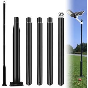 TRAYIU Street Light Pole 16ft Tall - Black Outdoor Adjustable Metal Street Lamp Post for Lights with Rebar Cage