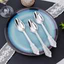 WDF 100 Piece Silver Plastic Spoons Disposable - 6.93 Inch Baroque Silver Silverware for Dessert Cake - Heavy Duty Plastic Spoons for Party Wedding Daily Using Baby Shower Spring