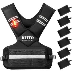 KHTO Adjustable Weighted Vest for Men and Women with Warning Light Reflective Strip，Large Weight Vest for Exercise Set Cardio and Strength Training (11-20lb)