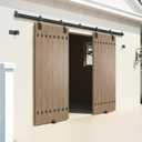 14FT Heavy Duty Box Rail Exterior Sliding Barn Door Hardware Kit, 450 lbs Capacity, Black Powder Coated Finish,Kit for Outdoor,Fit MAX 2 X Door Width 84in