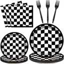 96PCS Race Car Birthday Party Decorations Black and White Checkered Plates Sports Themed Table Supplies Decorations Racing Dessert Plates Napkins Forks for 24 Guests Racing Car Birthday Party Favors