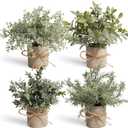 4Pcs Small Fake Plant for Home Decor, Artificial Plants Indoor for Shelf Decor, Small Artificial Plants in Pots for Kitchen Bathroom Laundry Farmhouse Room Decor