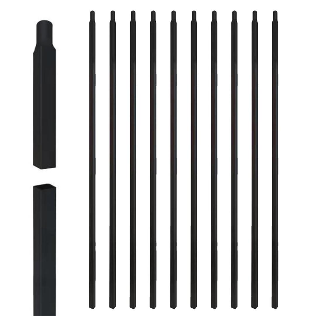 10 Pack Iron Balusters for Staircase, 1/2" x 44" Wrought Iron Baluster, Square Metal Decorative Stair Banister Spindles, Classic Hollow Straight Matte Black Satin Deck Railing for Indoor Stair Deck