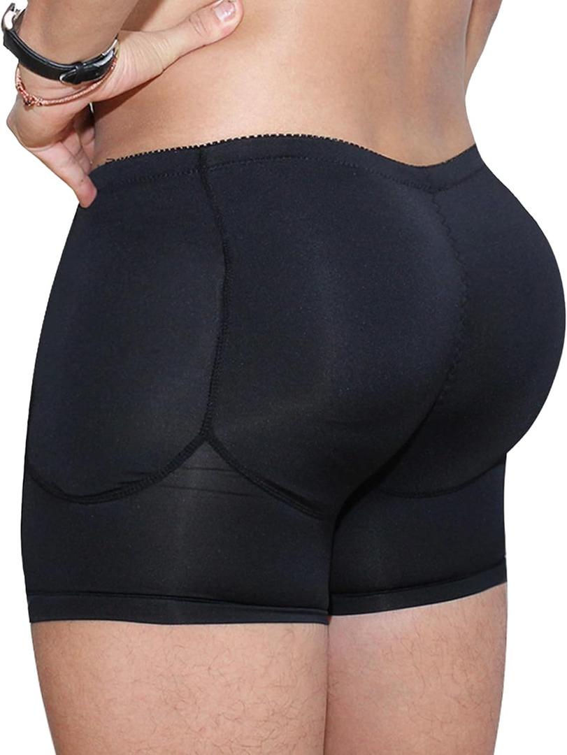 Men's Padded Shaper Shorts Hip Lift Boxer Briefs Slimming Shapewear Underwear, Detachable Pads (Medium, Black)