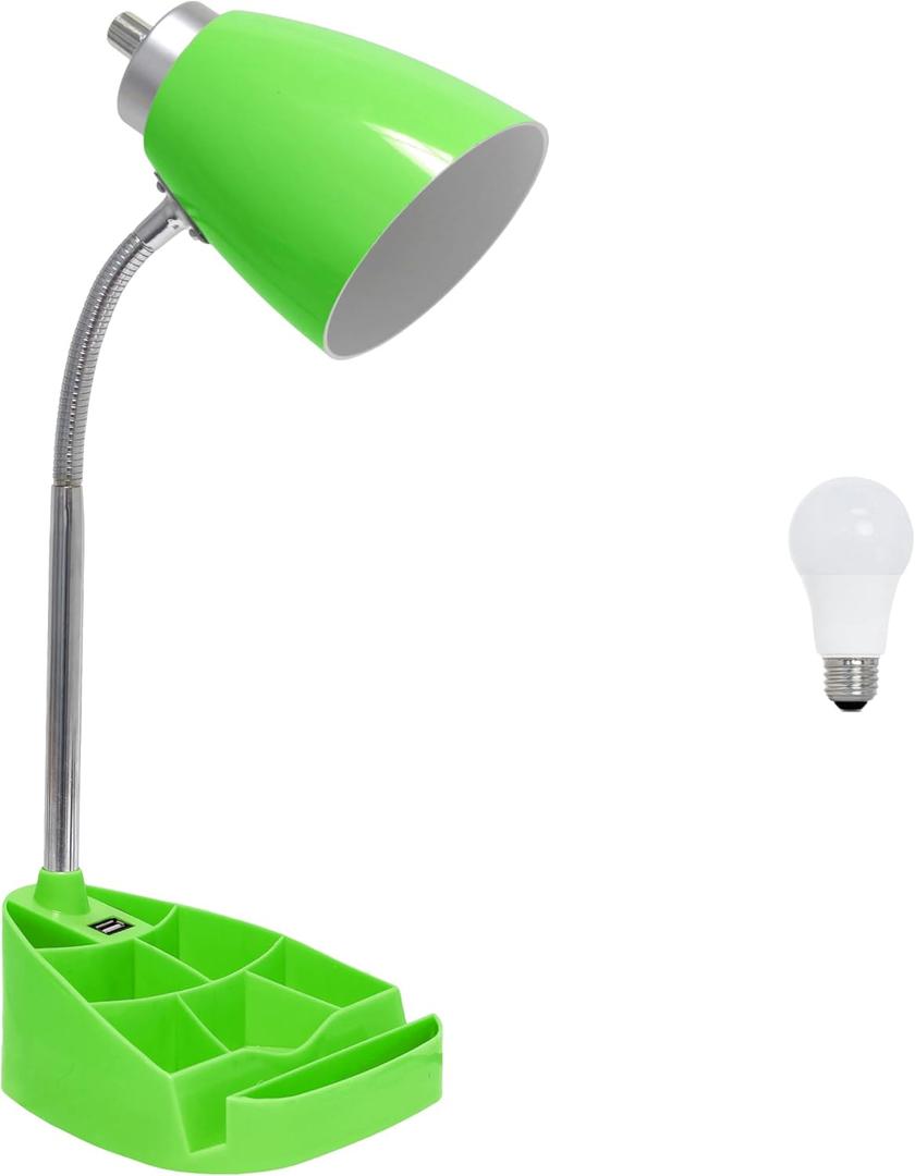 Simple Designs LD1056-GRN-LB 18.5" Gooseneck Organizer Desk Lamp with iPad Tablet Stand Book Holder and USB Port, with LED Bulb, Green (unspecified)