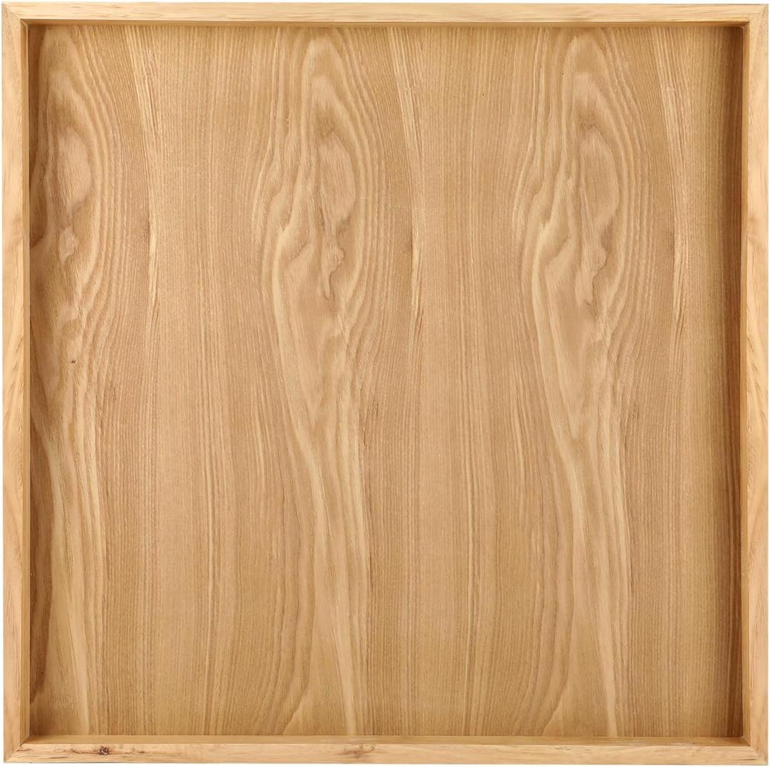 Mumufy 24 x 24'' Square Bamboo Large Serving Tray Platter Serving Tray with Handles Table Top Cheese Platter for Fruit Candy Coffee Dinner Kitchen Party Decorative Display(Wood Color)