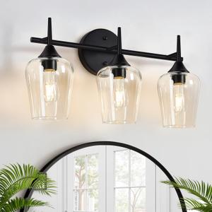3-Light Bathroom Light Fixtures, Black Vanity Lights for Bathroom with Clear Glass, 19.5 Inch Bathroom Lighting Fixtures Over Mirror, Modern Wall lamp for Cabinet Hallway