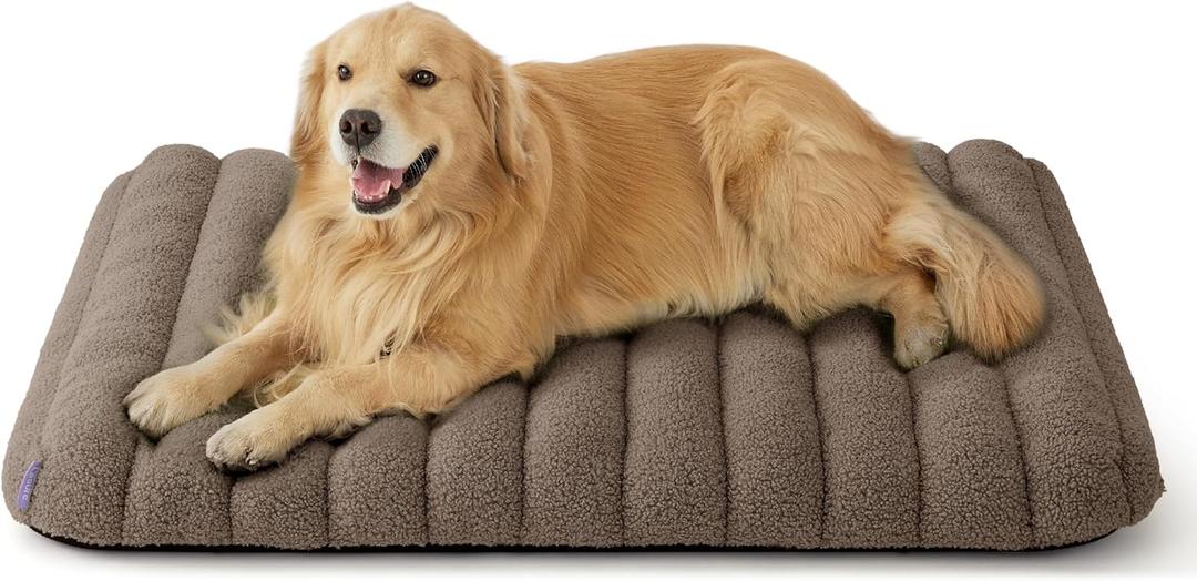 Lesure Cute Orthopedic Dog Bed for Extra Large Dogs, XL Waterproof Chic Flat Pet Beds with Removable Washable Cover, Fuzzy Thick Egg Crate Foam Pet Mat for Indoor Use (44" x 32", Brown)