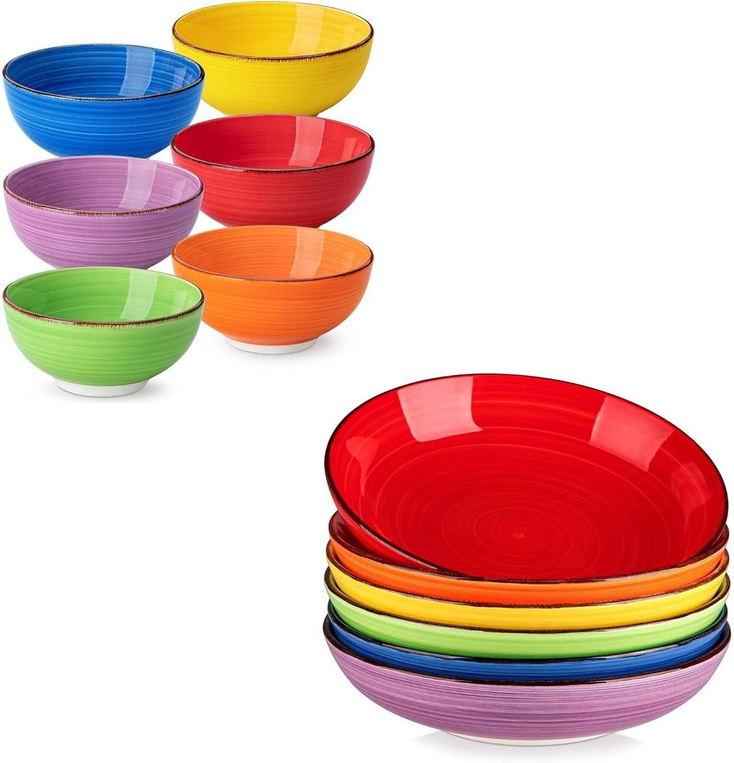 vancasso Bonita 12 Oz Small Dessert Bowls Set of 6, and 50oz Large Salad Bowls for Kitchen, Corlorful Stoneware Serving Bowls Dishwasher & Microwave Safe