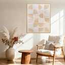 Neutral Beige Half Moon Wall Art, Mid Century Hand Painted Geometric Oil Painting, Framed Textured Line Artwork for Living Room Bedroom Office 32x40 Inch