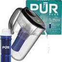 PUR Plus 7-Cup Water Pitcher, 1 Lead-Reducing Filter, Cleaner, Great-tasting Water, Dishwasher Safe, Powerful Filtration, Filter Change Light Indicator, LockFit Cap Design - Smoke