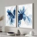 2Pcs Unframed Navy Blue Abstract Wall Art Modern Minimalist Floral Poster Prints Grace Flower Wall Decor Pictures for Living Room Bedroom Office Decorations