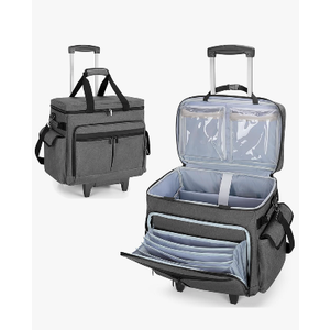 Rolling Teacher Bag with Expandable File Pocket and Detachable Trolley, Teacher Tote Bag with Wheels for up to 15.6 Inches Laptop (Patented Design) (Grey)