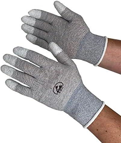 Static Care ESD Anti Static Gloves, Nylon and Conductive Carbon For Use In Electronics, Semiconductor, Factories - Tip Coated Medium 1 Pair