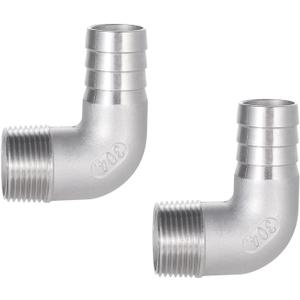 304 Stainless Steel Hose Barb 90 Degree Elbow 3/4" Hose Barb to 3/4" NPT Male Thread, Hose Barb Pipe Fitting for Air Water Fuel