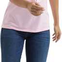 Hanes Women's Short Sleeve V-Neck Graphic T-Shirt (Light Pink and Black)