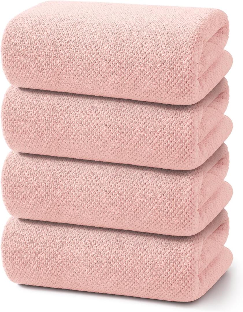 REDKISS 4 Pack Pink Bath Towels, 35 x 70 in Extra Large Coral Fleece Bath Towel Set, Super Soft Highly Absorbent Plush Bathroom Towels for Adults, Quick Dry Towel Set for Spa, Gym, Travel