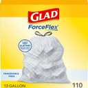 Glad ForceFlex Tall Kitchen Drawstring Trash Bags, 13 Gal, Fragrance Free, Count of 110