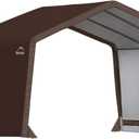ShelterLogic 12' x 12' x 8' 3-in-1 Outdoor Loafing Shed Animal Shelter with Waterproof Cover, All-Weather Outdoor Storage Shed for Animals, Agriculture, and Farm Equipment, Brown