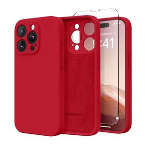 SuydanBox Magnetic for iPhone 14 Pro Max Case, Compatible with MagSafe, [Full Camera Protection][Screen Protector] Silicone Shockproof Protective Phone Case for iPhone 14 Pro Max 6.7", Deep Red