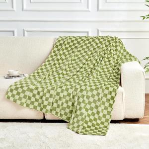 FY FIBER HOUSE Checkered Flannel Fleece Throw Blanket Soft Cozy Checkerboard Grid Print Chessboard Gingham Pattern Blankets for Bed Couch Sofa, 50"x60", Sage Green