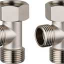 2PACK Bidet T-Adapter, 7/8" (15/16") and G1/2 Solid Brass 3-Way Tee Connector, Polished T Valve Toilet Tank Adapter for Handheld Bidet, Shower Head, and Sprayer Hose