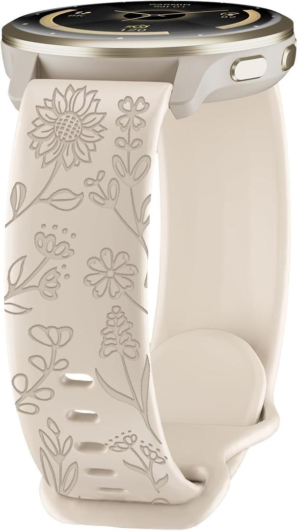 22mm Quick-Release Silicone Compatible with Garmin Venu 3 Watch Band/Vivoactive 4/Venu 2/Venu 4 45mm, Sunflower Print Waterproof Soft Replacement Strap for Forerunner 265/255 Women Men (Starlight)