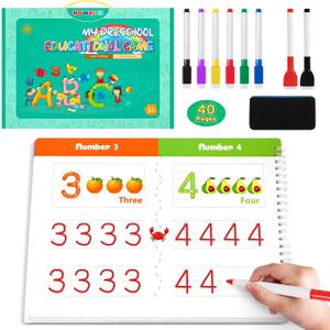 2 x Toddler Preschool Learning Activities Handwriting Practice Book, 40 Pages Kindergarten Educational Workbooks, Autism Learning Resources, Montessori ABC Tracing Busy Books Toys Gifts for Kids Ages 3-5
