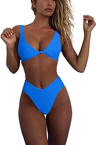 geluboao Bikini Sets for Women Cheeky High Waisted Kont Front Adjustable Two Piece Swimsuit Size M