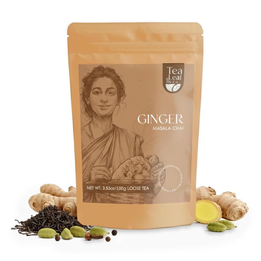 Ginger Masala Chai Black Tea Loose Leaf 100gm/3.5oz, Makes Upto 50 Servings (EXP 09/01/27)