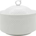 Ceramic Soup Tureen, Ceramic Soup Pot, 3.8L Large Capacity Serving Bowl with Lid and Handles for Salad Pasta Noodles Stew, Microwave and Dishwasher Safe, Porcelain, Round, White