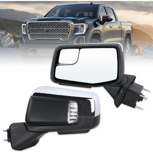 Left Driver Side Mirror Compatible With 2019-2025 GMC Sierra 1500 With Power Folding Power Glass Heated Turn Signal Puddle Light Mirror Memory Black Replace#84898872 84732185(13Pins)