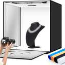 Light Box Photography 24"x24" with 120LED Lights and 4 Color Backdrops Photo Box with Lights, Foldable Light Box with Adjustable Brightness, 6000-6500K Dimmable Portable Picture Box Shooting