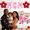 Mothers Day Balloons 16 Inch Pink MOM Letter Balloons Flower Balloons Heart Balloons Mother's Day Foil Balloons for Mothers Day Decorations