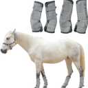 Adjustable Horse Fly Boots Set of 4, Equine Leg Protection Reduce Stomping, Breathable Mesh Fly Boots for Horses, Horse Leggings Leg Guards (02 Cob, Grey)