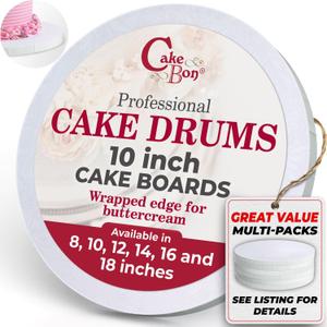 Cakebon Round Cake Boards - Sturdy 1/2 Thick Cake Drums - 10 Inch Professional Base Para Pastel Fully Wrapped Edges White 12-Pack