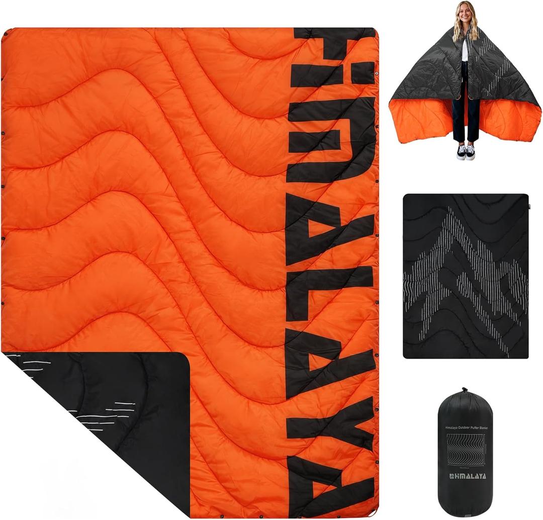 Lightweight Camping Blanket, Packable, Down Alternative, Puffy, Printed Wearable Blankets, Warm Camping Quilt with Snap Buttons for Outdoor, Travel, Hiking