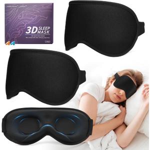 3D Sleep Mask for Men Women 2 Pack, Blackout Eye Mask for Sleeping Eye Mask for Side Sleeper, Memory Foam Adjustable&Washable, Airplane Travel Essentials Couples Yoga Meditation Office Black & Black