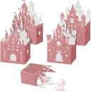 24 Pieces Princess Castle Candy Boxes Glitter Princess Castle Party Decorations Birthday Favor Boxes for Wedding Birthday Party Supplies(Rose Gold)