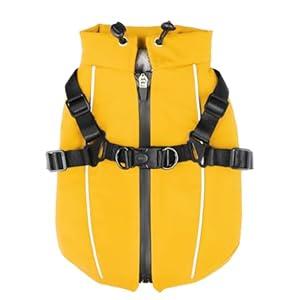 Fiveda Dog Winter Coat Reflective Water-Resistant Jacket, Fleece Lined Windproof Puppy Coat with Back Zipper & D-Ring, Cold Weather Dog Coats for Small Medium Dogs (M, Orange)