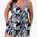 Summer Mae Plus Size Swim Romper One Piece Swimsuit Women Blouson Bathing Suit with Pockets 2025 Modest Swimwear, 18W, Indigo Tribal
