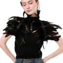 Women Feather Shawl Gothic Collar Cape Halloween Angel Demon Cosplay Party Costume (Black)