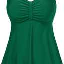 Aqua Eve Women Two Piece Plus Size Tankini Swimsuit with Shorts Tummy Control Bathing Suit Flowy Swimwear Green Floral 20W