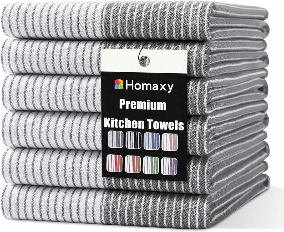 Homaxy Premium 100% Cotton Kitchen Towels 18"x28", 6 Pack, Grey