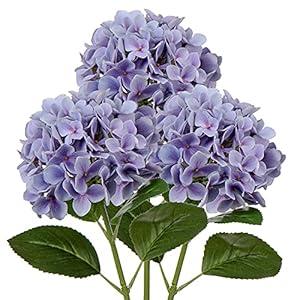 DILATATA Faux Hydrangea Large Artificial Purple Hydrangea Flowers 26" Real Touch Hydrangea Flowers Lifelike Silk Hydrangea Stems for Wedding Party Garden Home Decor-3pcs