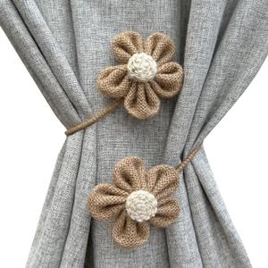 Curtain Tie Backs for Curtain Drapes, Boho Decor Holdback Farmhouse TieBacks for Blackout/Sheer Curtains, Jute Rope with Flower, Natural Decor Shabby Chic Drapery Holder, Pack-2