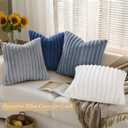 decorUhome Set of 4 Faux Fur Throw Pillow Covers 18x18 Inch Decorative Farmhouse Modern Soft Plush Striped Couch Pillow Covers with Velvet Back for Sofa, Bed, Living Room, Blue/Grey