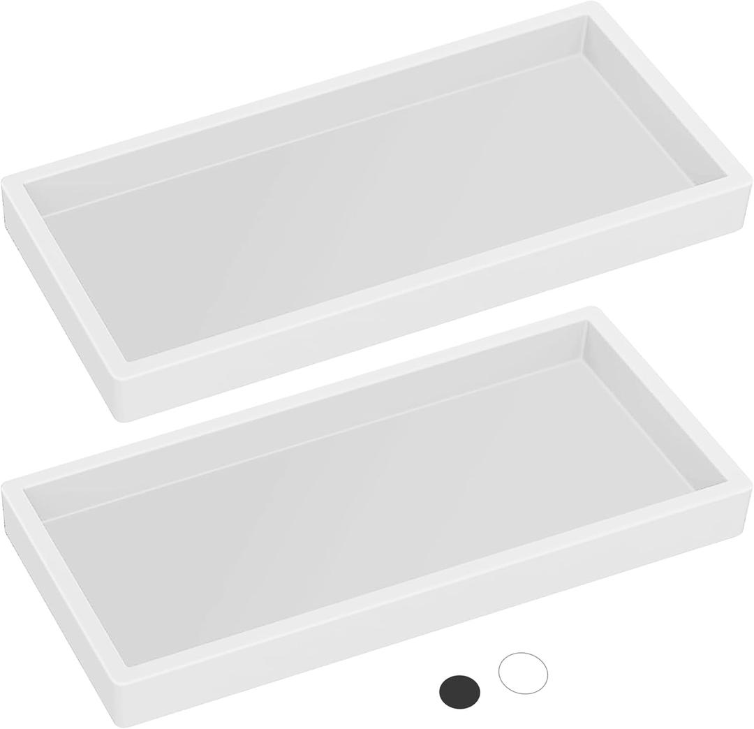 Silicone Countertop Tray  2 Piece Small Bathroom Vanity Organizer for Soap Dispenser, Lotion Bottles, Perfume, Candles, Keys  Shatterproof Sink Tray (2 Piece - Small (7.8" x 3.9" x 0.8"), White)